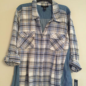 Style&co Flared Flannel/Denim Shirt in Women